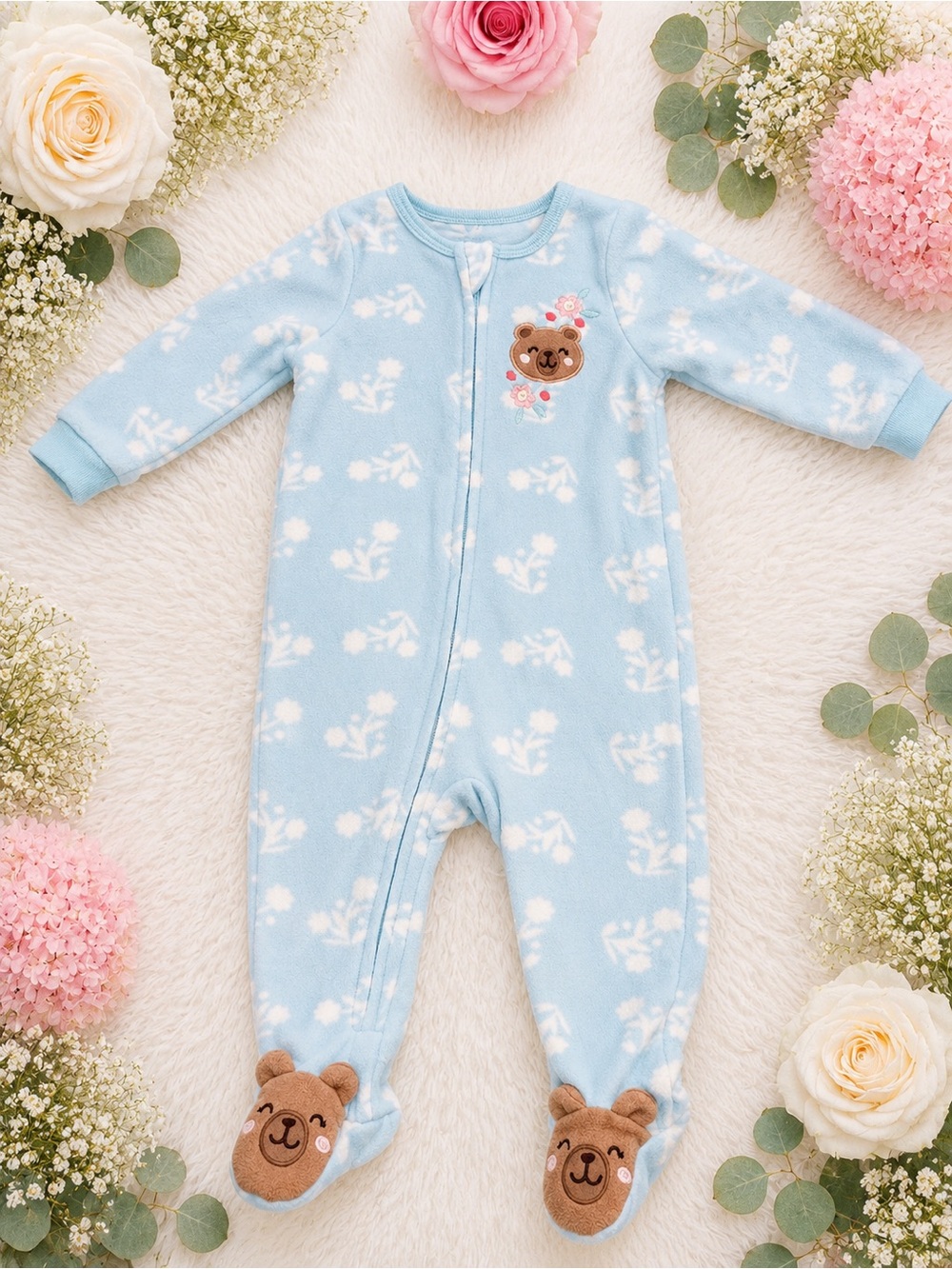 Kids Headquarters Light Blue Bear Footed One-Piece Sleeper